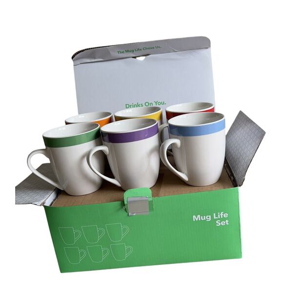 6 Pc Stoneware Mugs Set Porcelain Dishwasher Microwave Safe Made in USA Cups - Picture 5 of 5